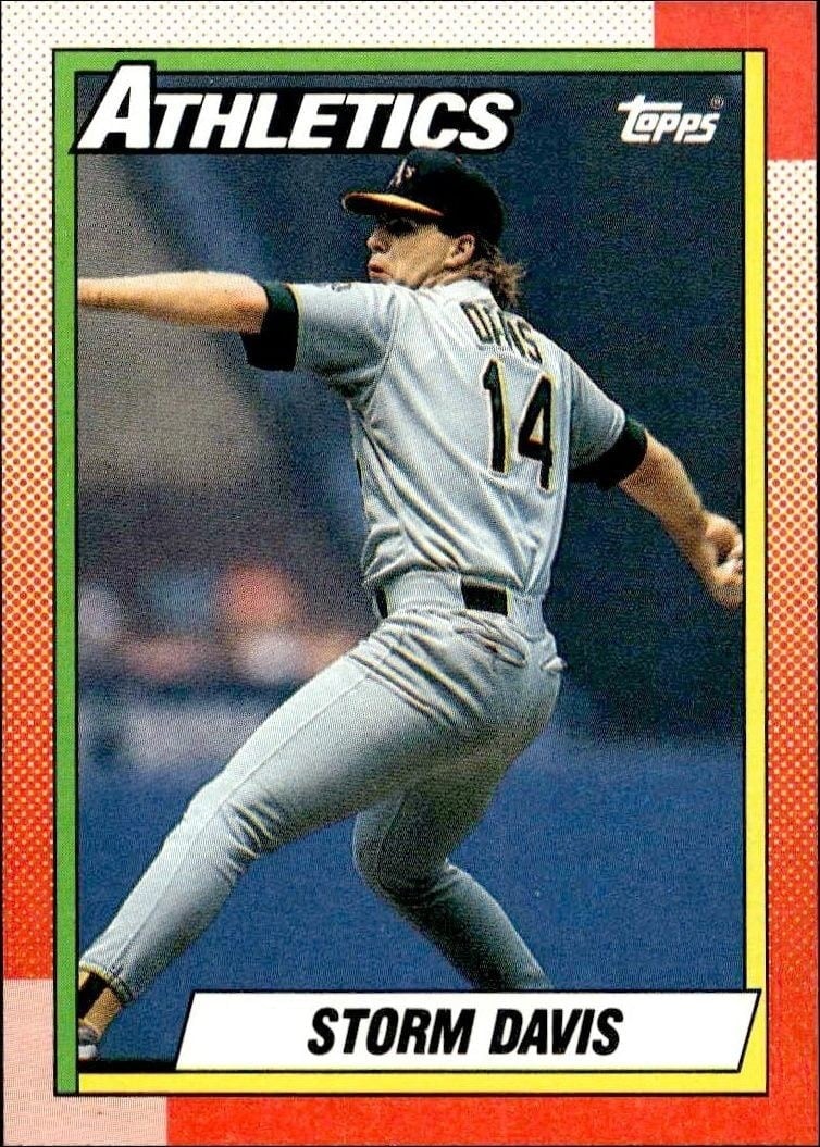 Storm Davis 1990 Topps #606 Baseball Trading Card - Front 1990 Topps Storm Davis #606 baseball trading card front