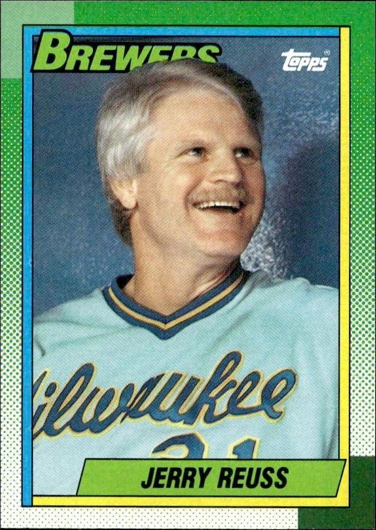 Jerry Reuss 1990 Topps #424 Baseball Trading Card - Front 1990 Topps Jerry Reuss #424 baseball trading card front