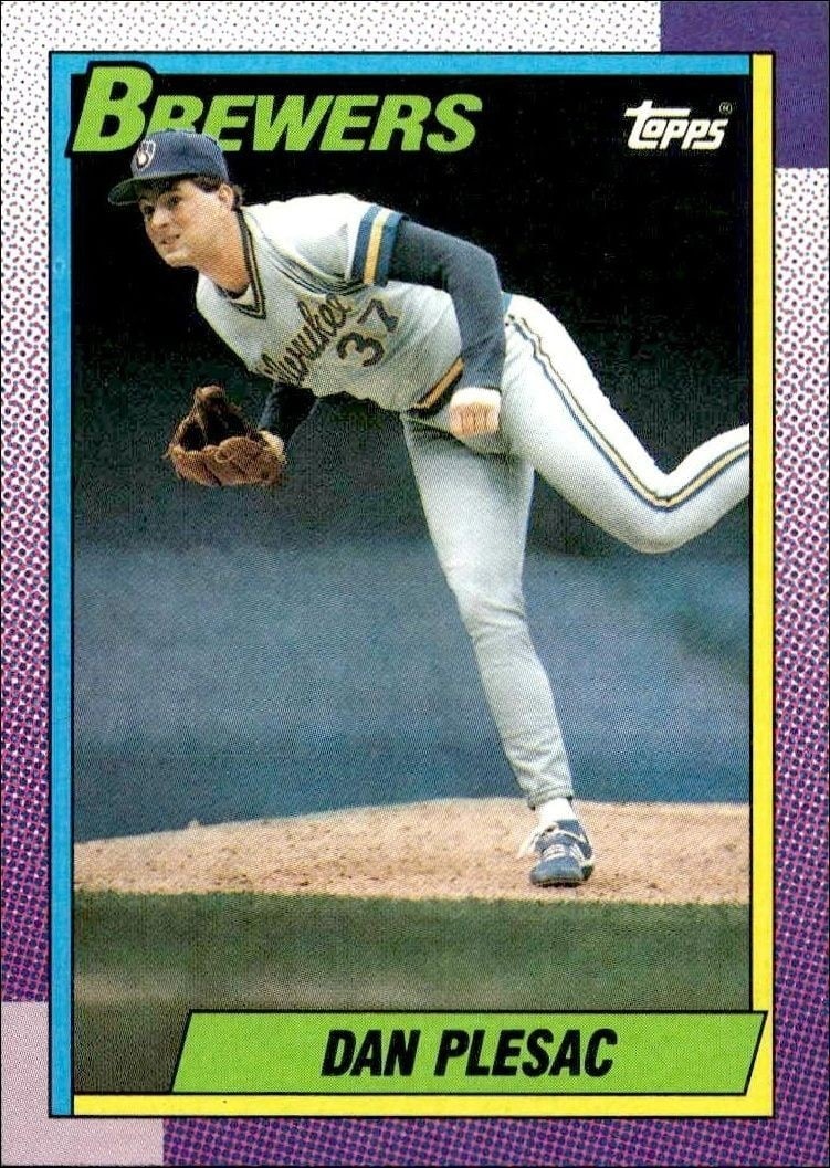 Dan Plesac 1990 Topps #490 Baseball Trading Card - Front 1990 Topps Dan Plesac #490 baseball trading card front