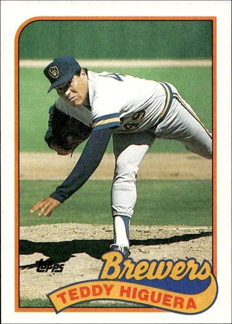 Teddy Higuera 1989 Topps #595 Baseball Trading Card - Front 1989 Topps Teddy Higuera #595 baseball trading card front