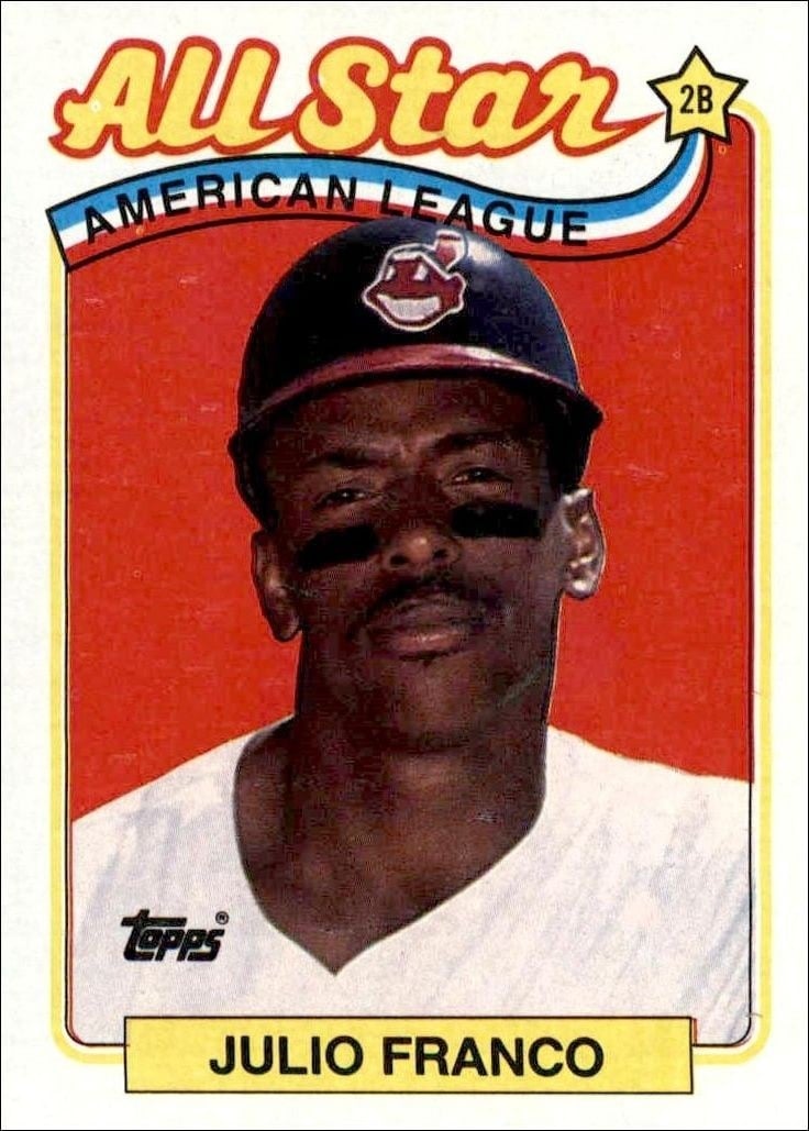 Julio Franco 1989 Topps #398 Baseball Trading Card - Front 1989 Topps Julio Franco #398 baseball trading card front