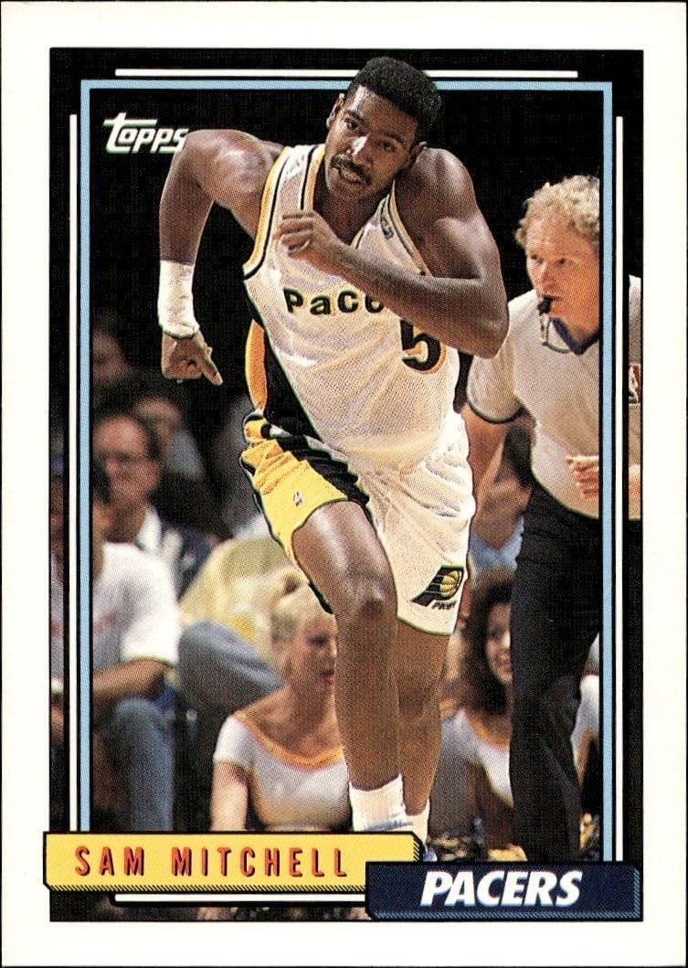Sam Mitchell 1992-93 Topps #249 Basketball Trading Card - Front 1992-93 Topps Sam Mitchell #249 basketball trading card front