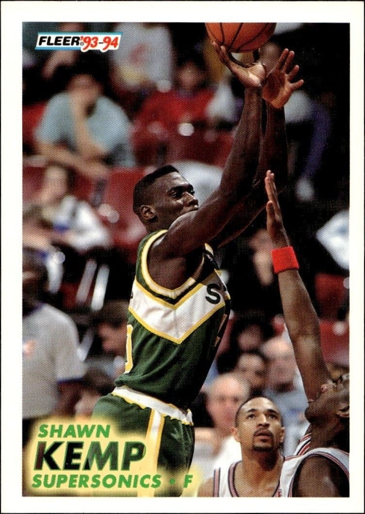 Shawn Kemp 1993-94 Fleer #199 Basketball Trading Card - Front 1993-94 Fleer Shawn Kemp #199 basketball trading card front