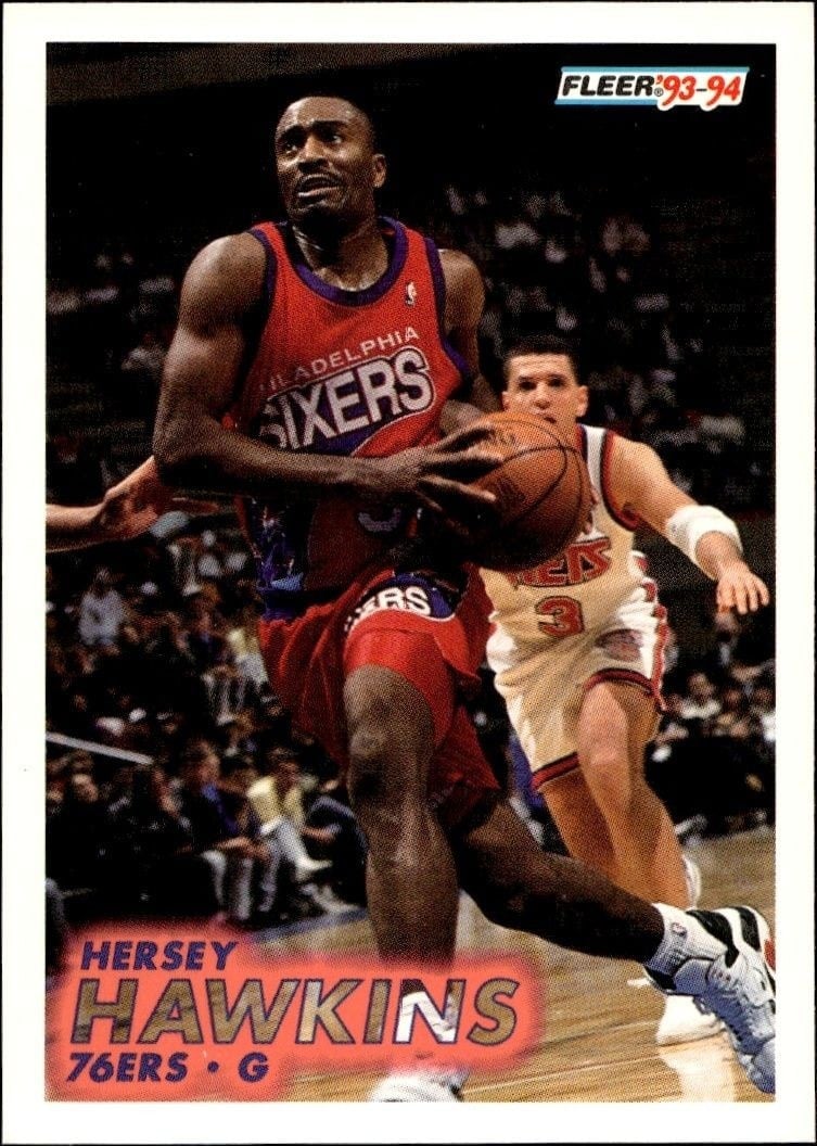 Hersey Hawkins 1993-94 Fleer #157 Basketball Trading Card - Front 1993-94 Fleer Hersey Hawkins #157 basketball trading card front