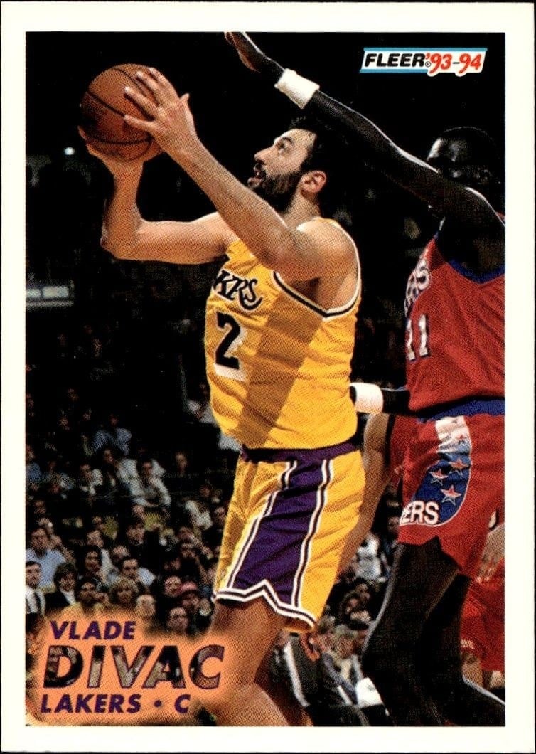 Vlade Divac 1993-94 Fleer #101 Basketball Trading Card - Front 1993-94 Fleer Vlade Divac #101 basketball trading card front