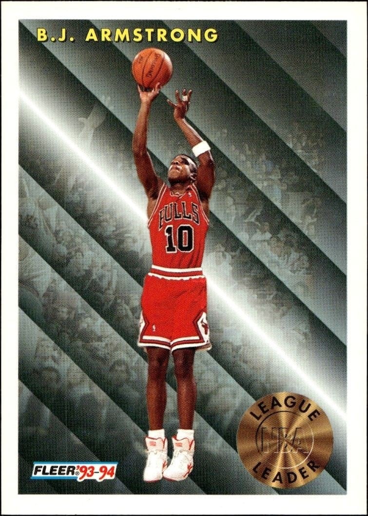 B.J. Armstrong 1993-94 Fleer #221 Basketball Trading Card - Front 1993-94 Fleer B.J. Armstrong #221 basketball trading card front