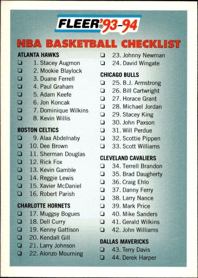 1993-94 Fleer Checklist #238 trading card
