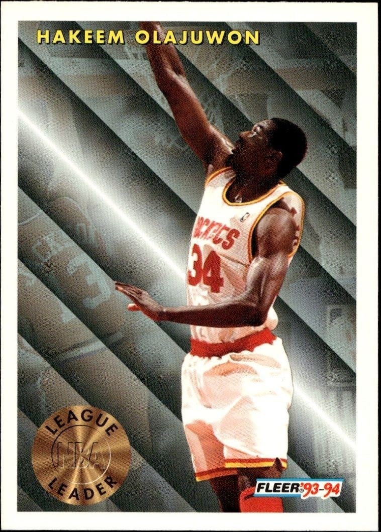Hakeem Olajuwon 1993-94 Fleer #225 Basketball Trading Card - Front 1993-94 Fleer Hakeem Olajuwon #225 basketball trading card front