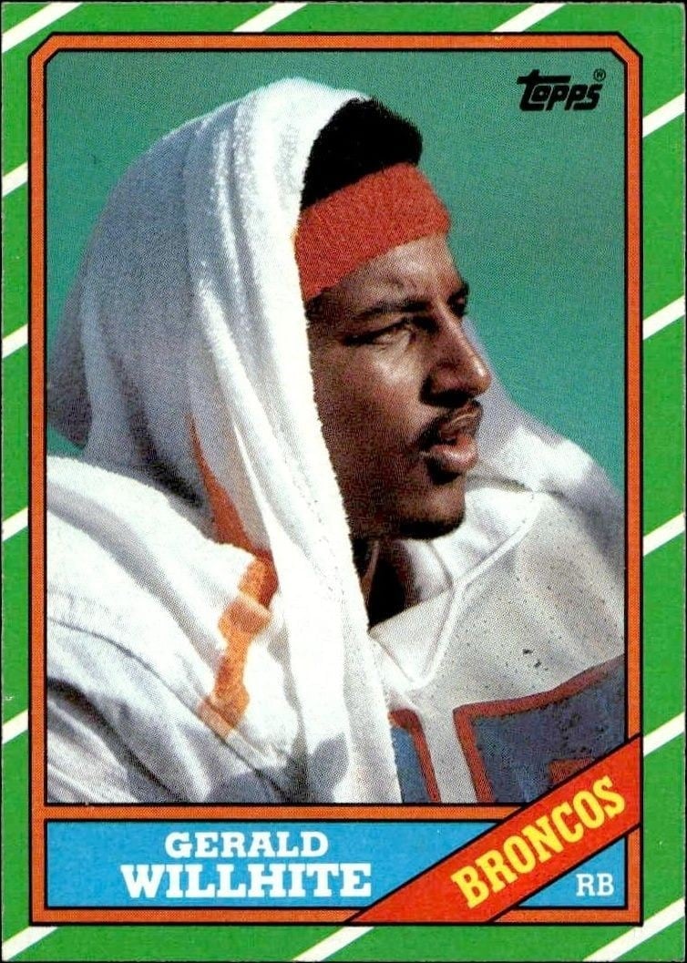 Gerald Willhite 1986 Topps #111 Football Trading Card - Front 1986 Topps Gerald Willhite #111 football trading card front
