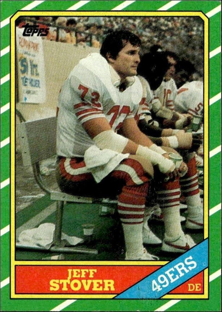 Jeff Stover 1986 Topps #164 Football Trading Card - Front 1986 Topps Jeff Stover #164 football trading card front