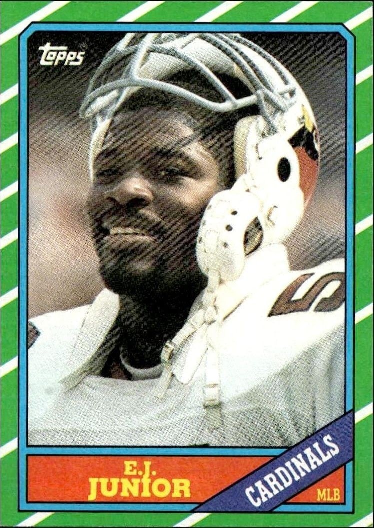 E.J. Junior 1986 Topps #336 Football Trading Card - Front 1986 Topps E.J. Junior #336 football trading card front