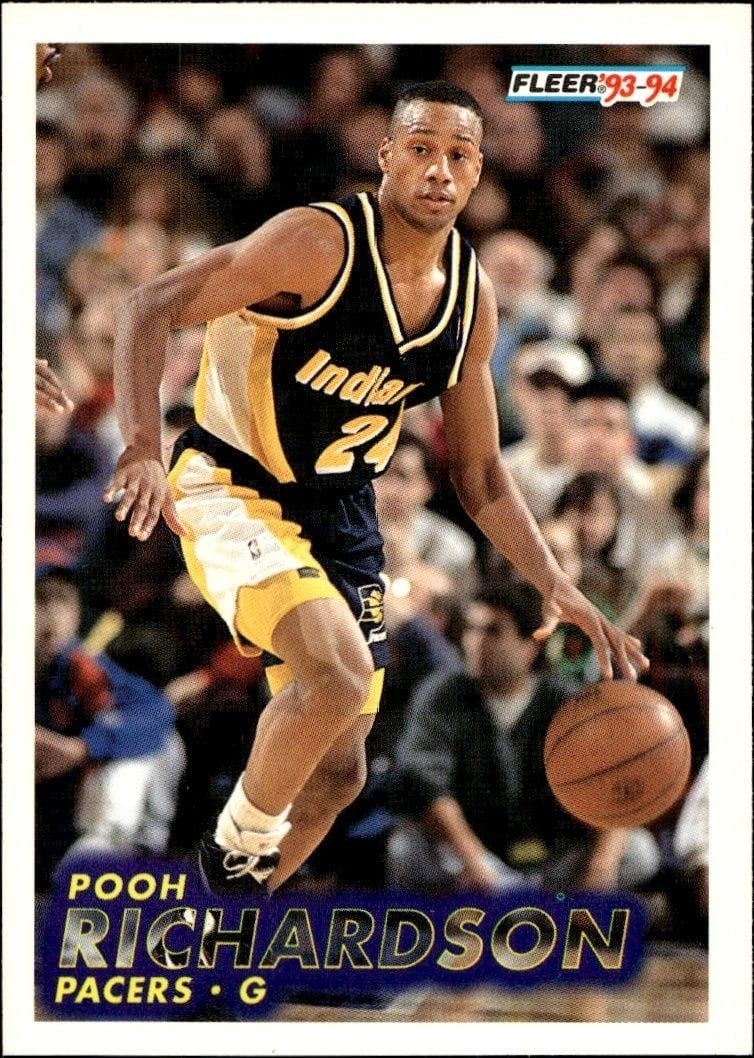 Pooh Richardson 1993-94 Fleer #87 Basketball Trading Card - Front 1993-94 Fleer Pooh Richardson #87 basketball trading card front