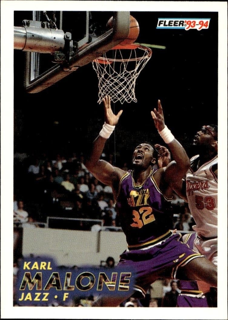 Karl Malone 1993-94 Fleer #211 Basketball Trading Card - Front 1993-94 Fleer Karl Malone #211 basketball trading card front