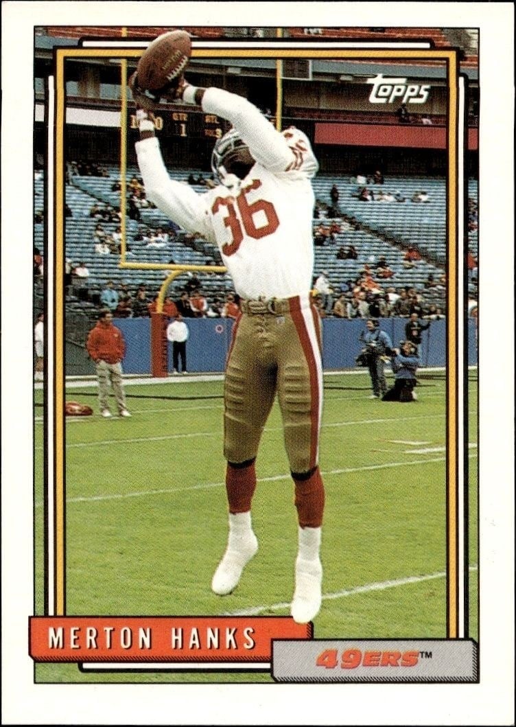 Merton Hanks 1992 Topps #652 Football Trading Card - Front 1992 Topps Merton Hanks #652 football trading card front