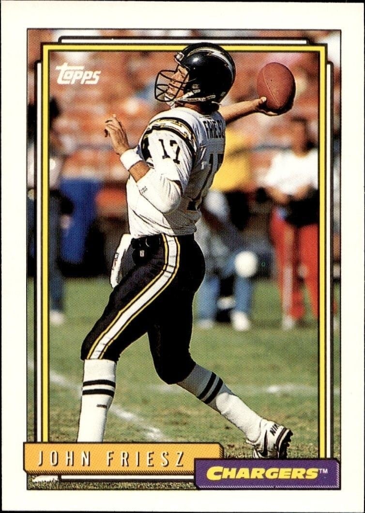 John Friesz 1992 Topps #10 Football Trading Card - Front 1992 Topps John Friesz #10 football trading card front
