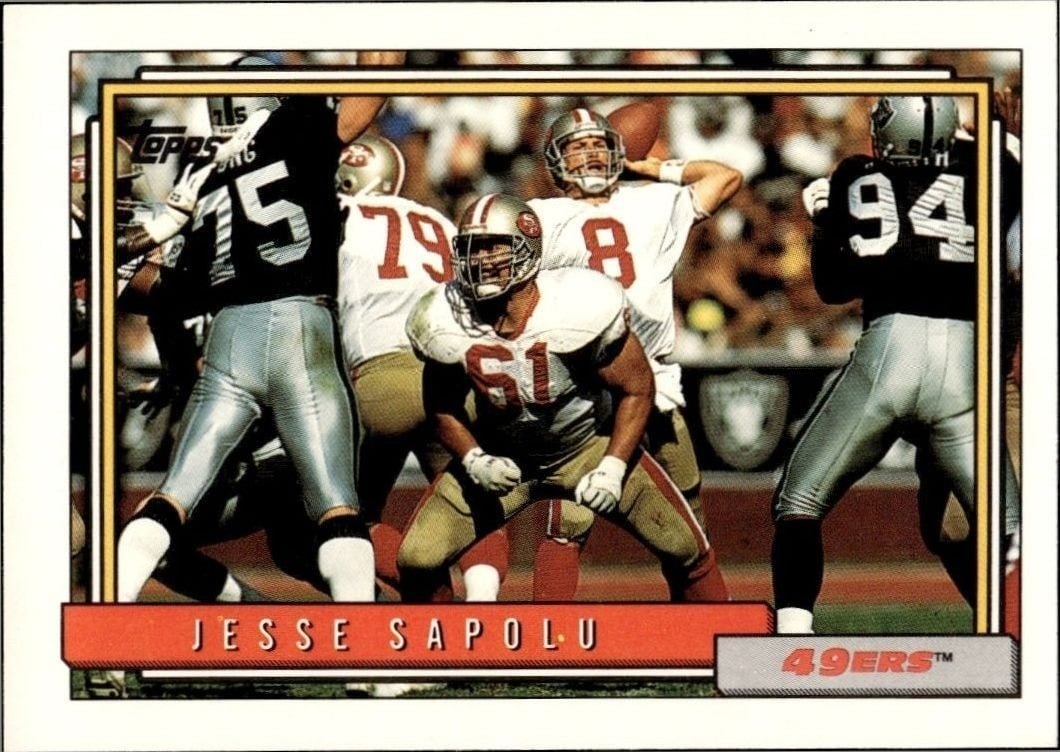 Jesse Sapolu 1992 Topps #146 Football Trading Card - Front 1992 Topps Jesse Sapolu #146 football trading card front