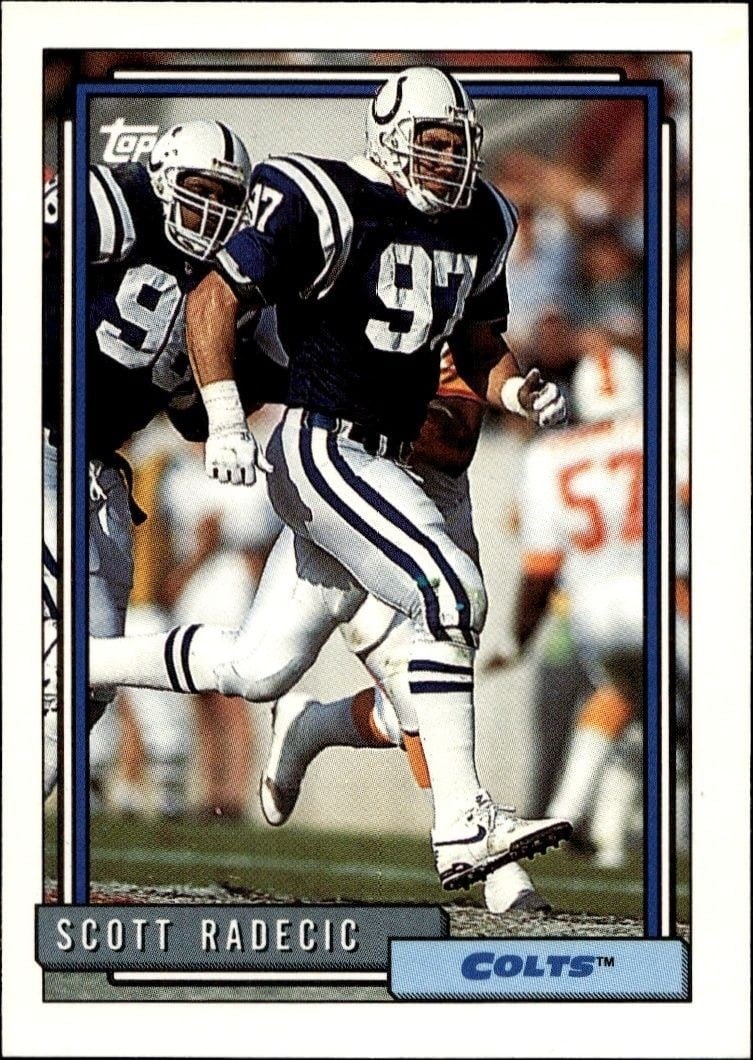 Scott Radecic 1992 Topps #216 Football Trading Card - Front 1992 Topps Scott Radecic #216 football trading card front