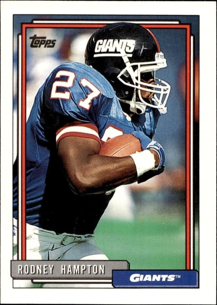 Rodney Hampton 1992 Topps #210 Football Trading Card - Front 1992 Topps Rodney Hampton #210 football trading card front