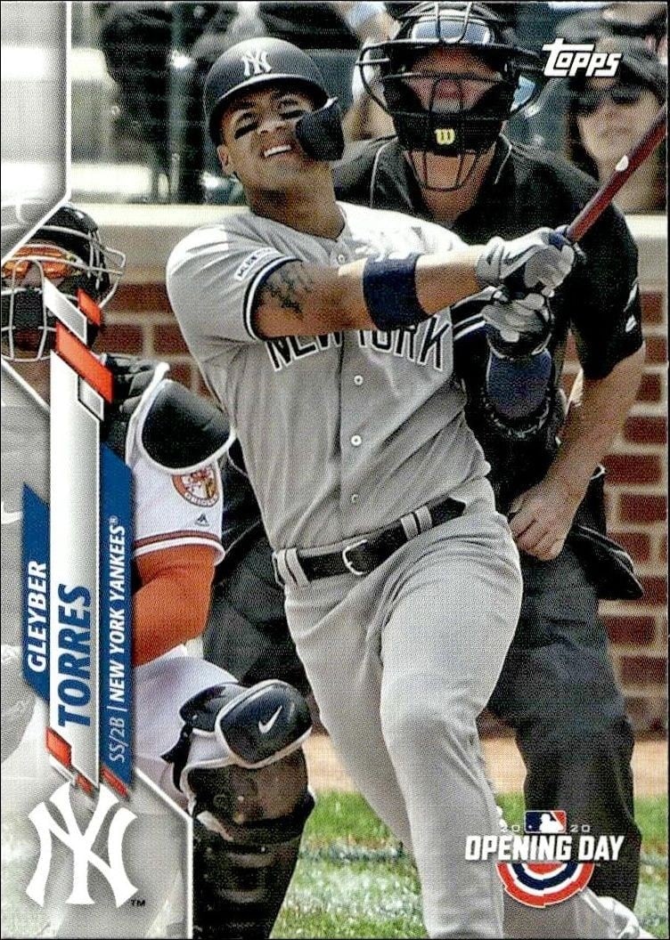 Gleyber Torres 2020 Topps Opening Day #186 Baseball Trading Card - Front 2020 Topps Opening Day Gleyber Torres #186 baseball trading card front