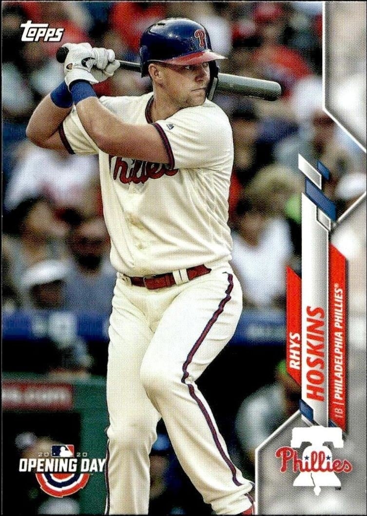 Rhys Hoskins 2020 Topps Opening Day #156 Baseball Trading Card - Front 2020 Topps Opening Day Rhys Hoskins #156 baseball trading card front