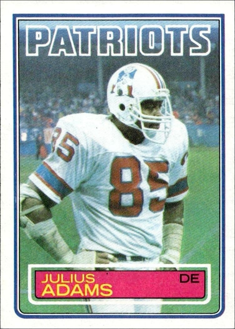 Julius Adams 1983 Topps #325 Football Trading Card - Front 1983 Topps Julius Adams #325 football trading card front