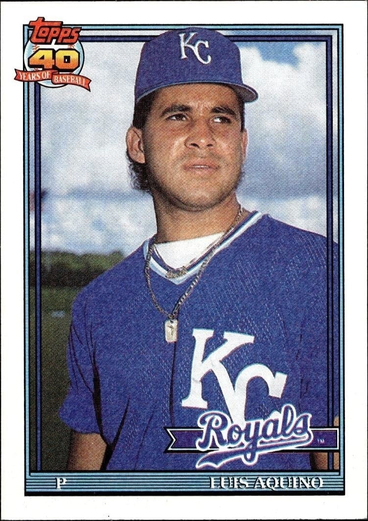 Luis Aquino 1991 Topps #169 Baseball Trading Card - Front 1991 Topps Luis Aquino #169 baseball trading card front
