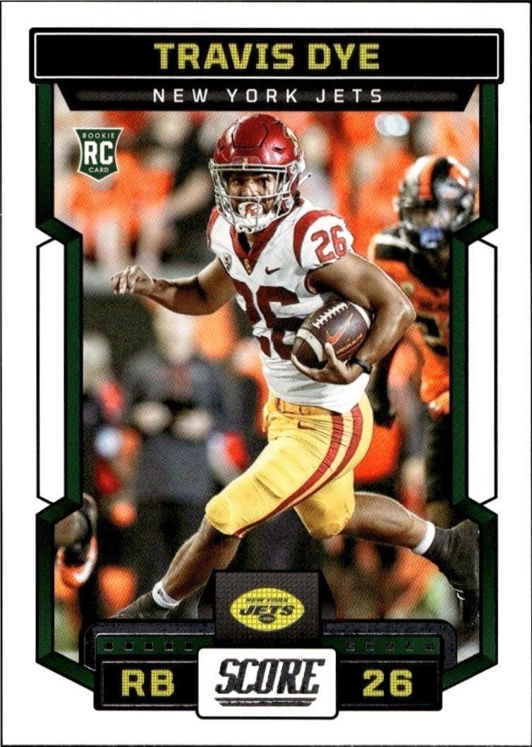 Travis Dye 2023 Panini Score #329 Football Trading Card - Front 2023 Panini Score Travis Dye #329 football trading card front
