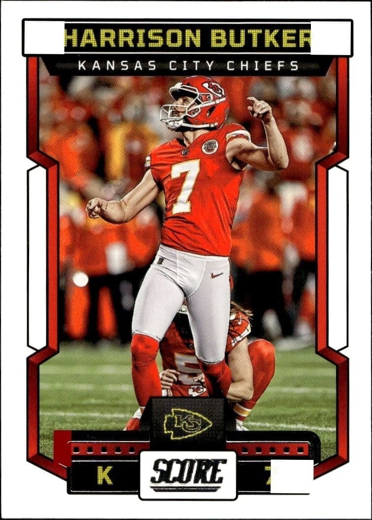 Harrison Butker 2023 Panini Score #129 Football Trading Card - Front 2023 Panini Score Harrison Butker #129 football trading card front
