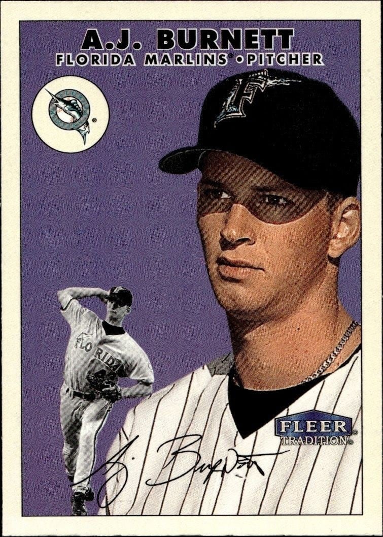 A.J. Burnett 2000 Fleer Tradition Glossy #176 Baseball Trading Card - Front 2000 Fleer Tradition Glossy A.J. Burnett #176 baseball trading card front