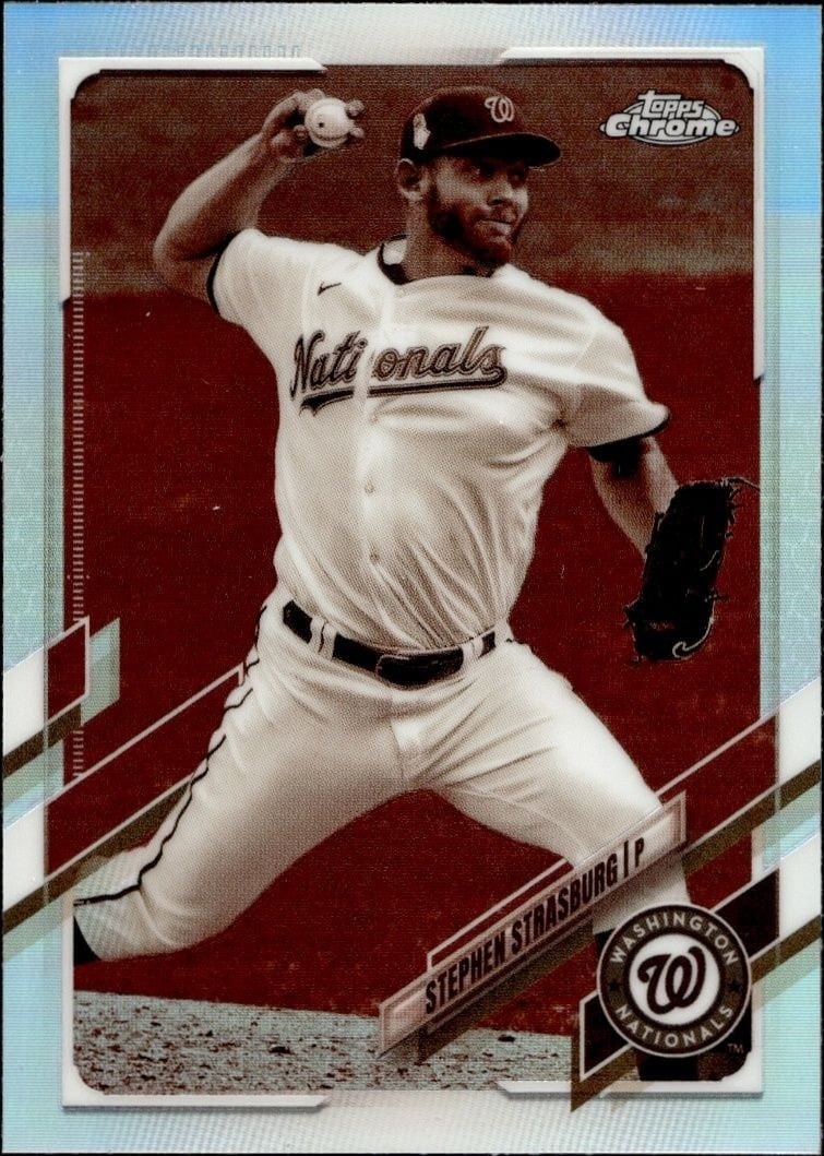 Stephen Strasburg 2021 Topps Chrome #176 Baseball Trading Card - Front 2021 Topps Chrome Stephen Strasburg #176 baseball trading card front