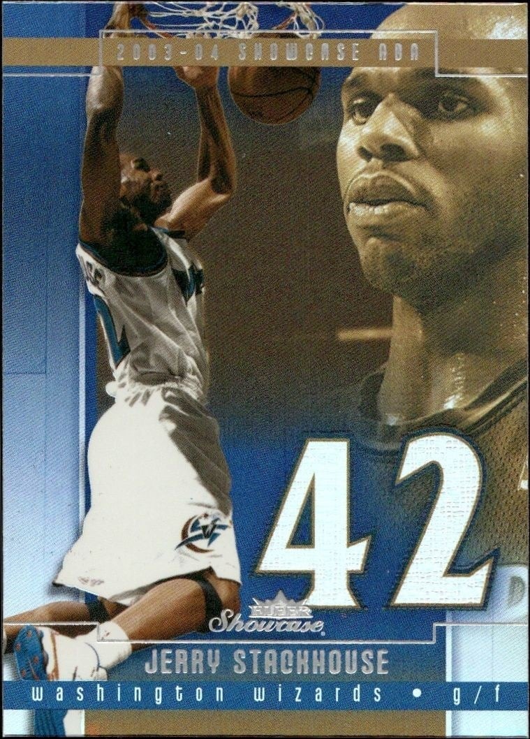 Jerry Stackhouse 2003-04 Fleer Showcase #35 Basketball Trading Card - Front 2003-04 Fleer Showcase Jerry Stackhouse #35 basketball trading card front