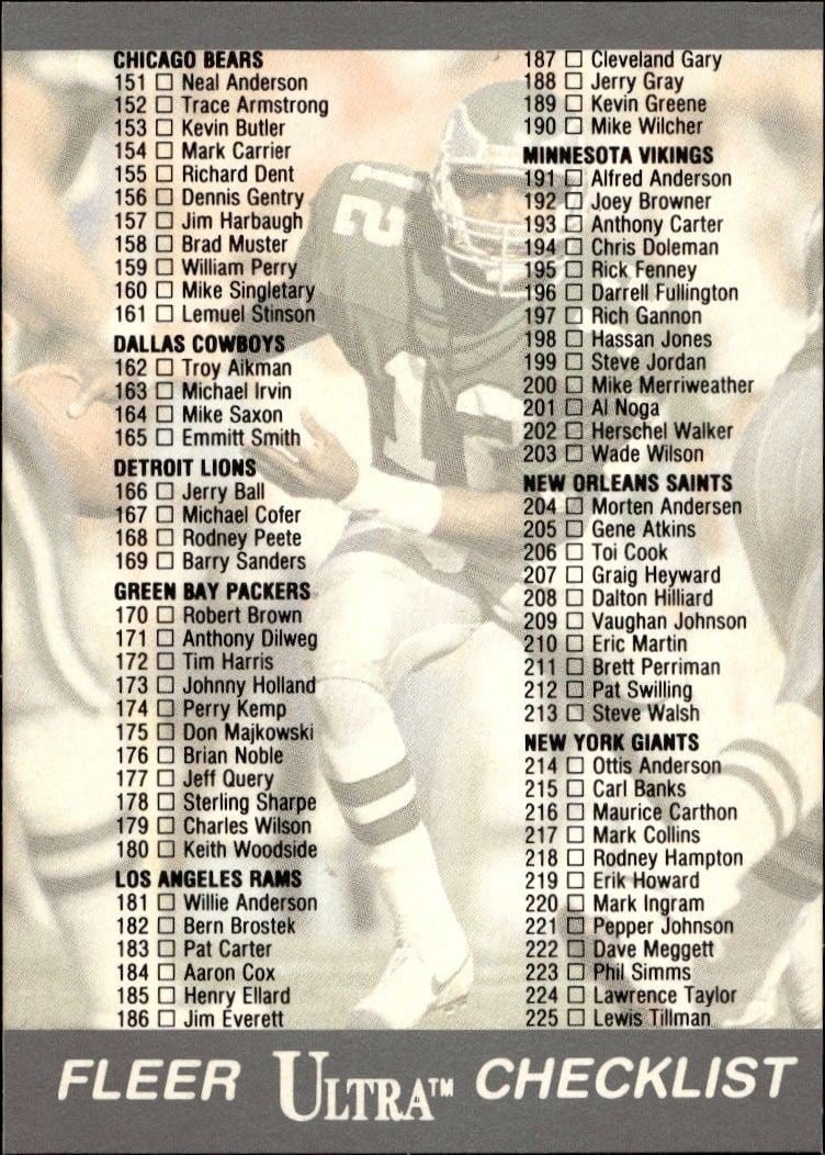 Checklist 1991 Fleer Ultra #300 Football Trading Card - Front 1991 Fleer Ultra Checklist #300 football trading card front