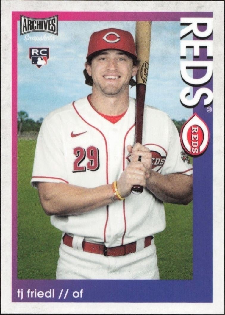 T.J. Friedl 2022 Topps Archives Snapshots #12 Baseball Trading Card - Front 2022 Topps Archives Snapshots T.J. Friedl #12 baseball trading card front