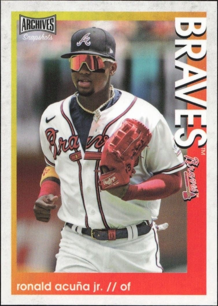 Ronald Acuña Jr. 2022 Topps Archives Snapshots #5 Baseball Trading Card - Front 2022 Topps Archives Snapshots Ronald Acuña Jr. #5 baseball trading card front