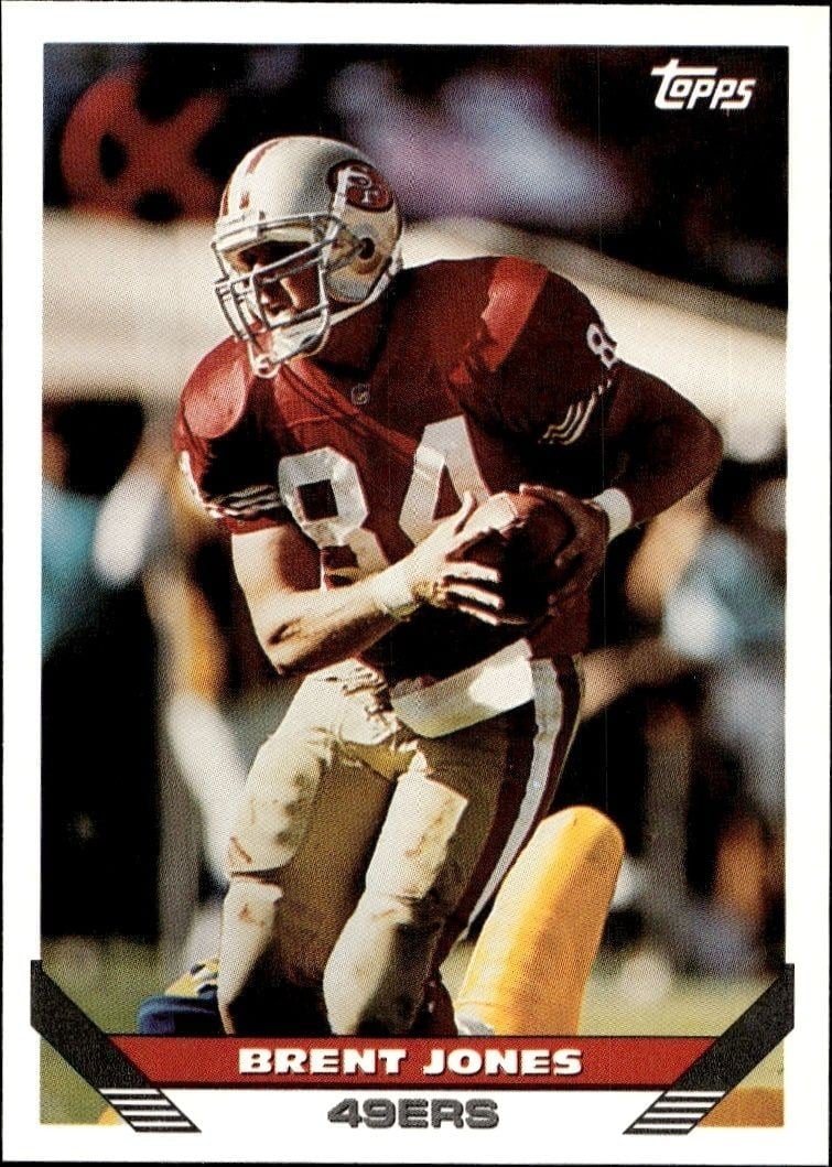 Brent Jones 1993 Topps #18 Football Trading Card - Front 1993 Topps Brent Jones #18 football trading card front
