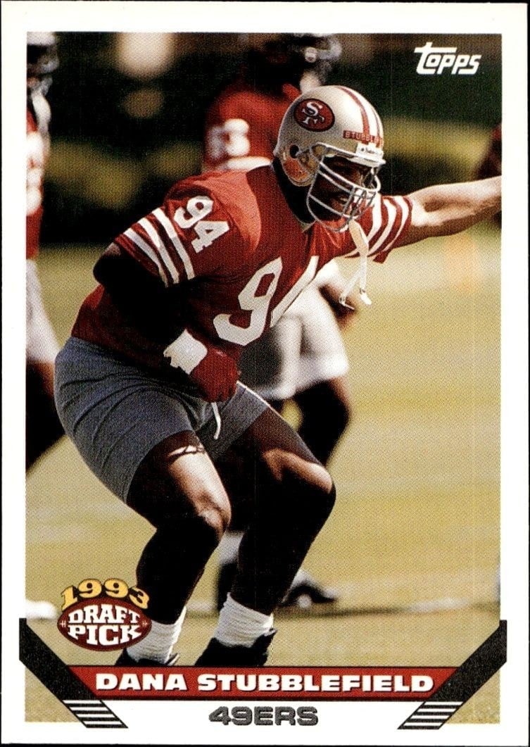 Dana Stubblefield 1993 Topps #64 Football Trading Card - Front 1993 Topps Dana Stubblefield #64 football trading card front