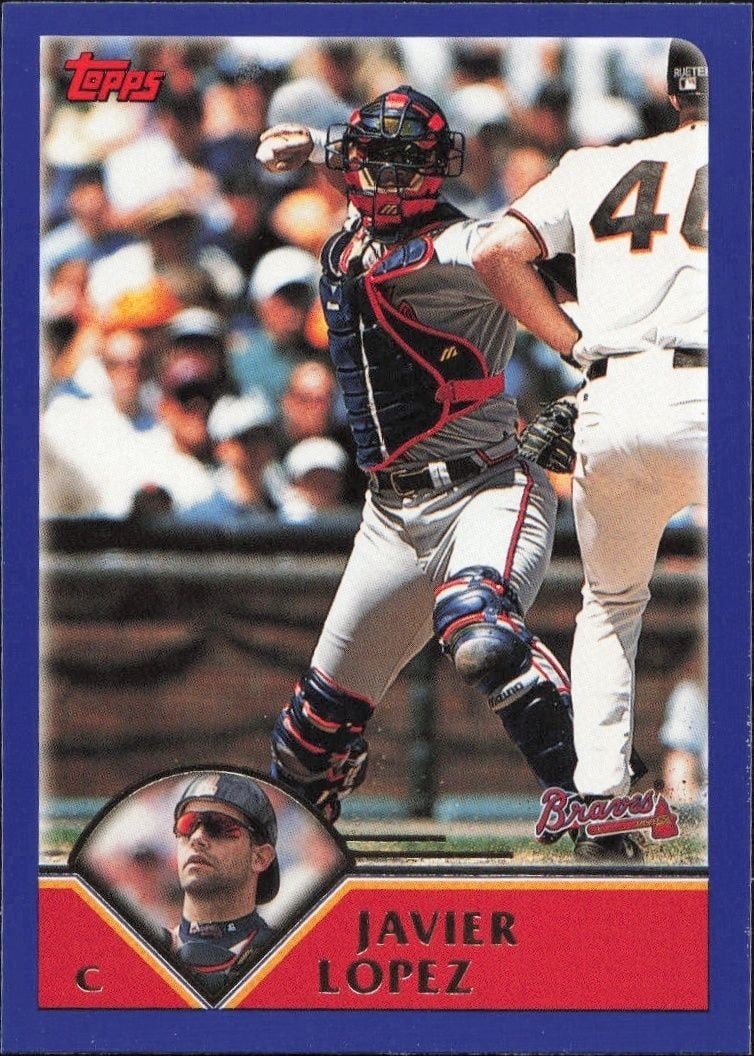 Javier Lopez 2002 Topps #43 Baseball Trading Card - Front 2002 Topps Javier Lopez #43 baseball trading card front