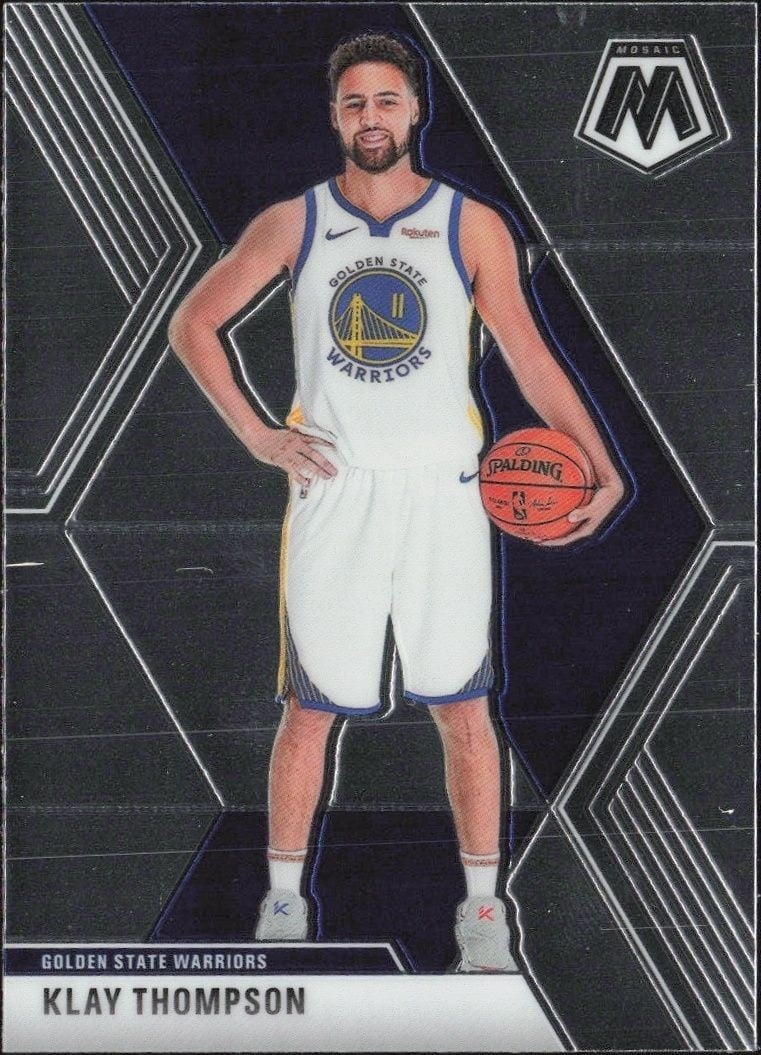 Klay Thompson 2019-20 Panini Mosaic #80 Basketball Trading Card - Front 2019-20 Panini Mosaic Klay Thompson #80 basketball trading card front
