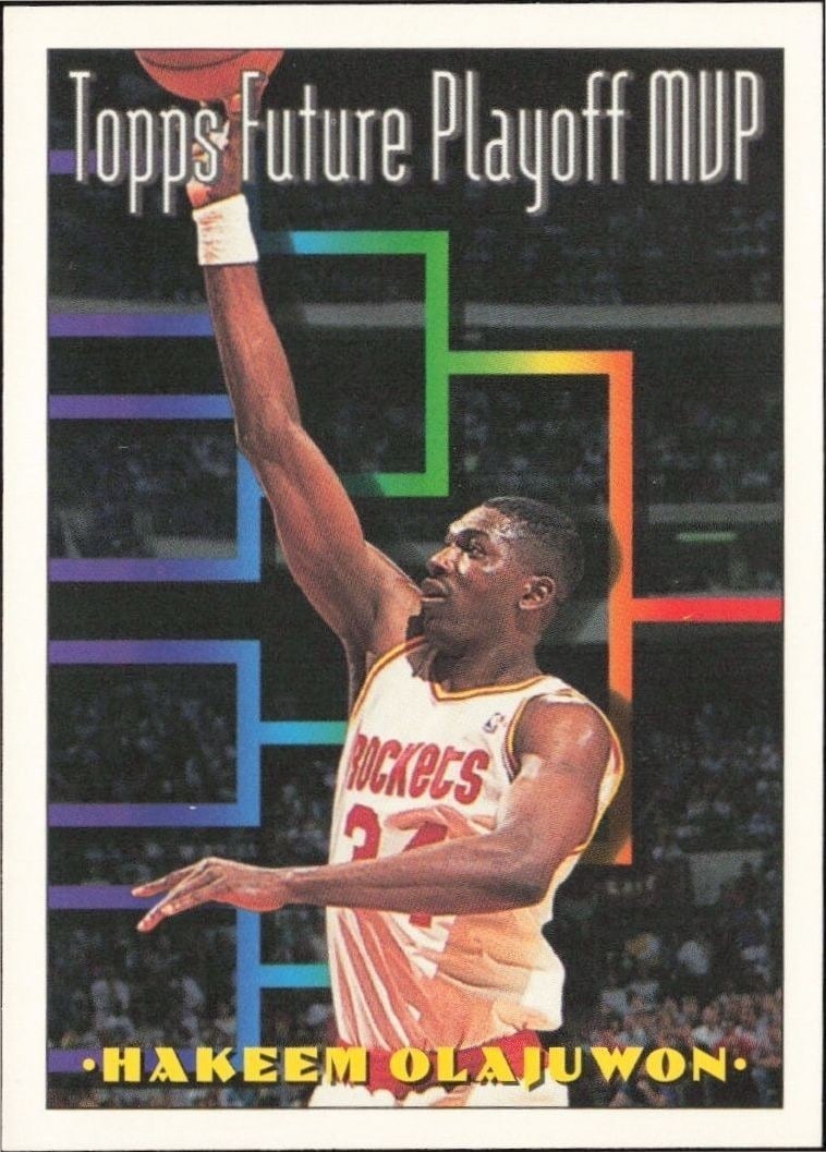 Hakeem Olajuwon 1993-94 Topps #205 Basketball Trading Card - Front 1993-94 Topps Hakeem Olajuwon #205 basketball trading card front