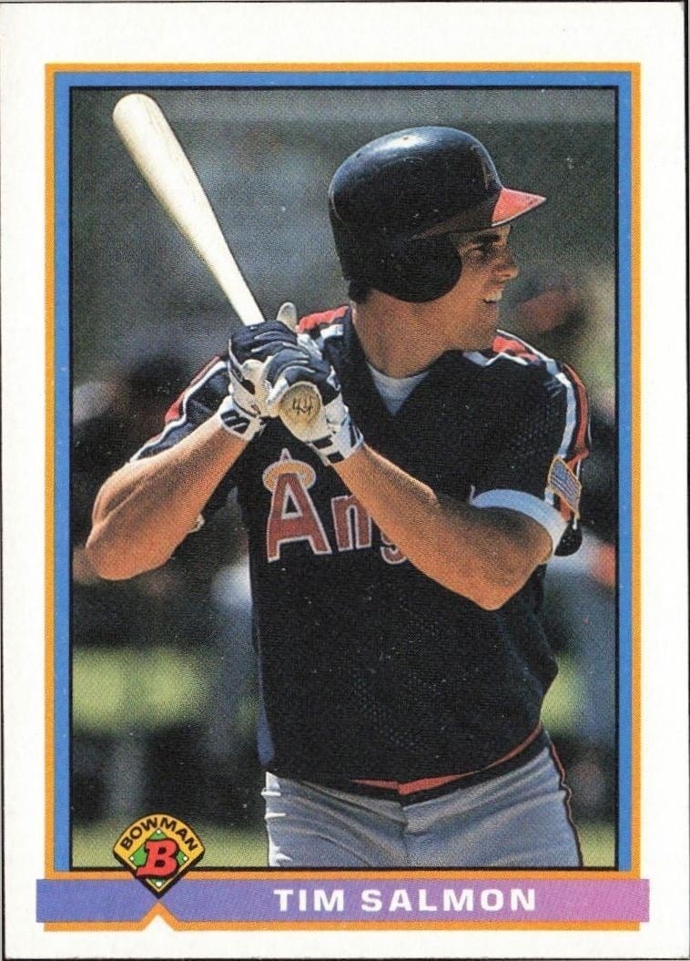 Tim Salmon 1991 Bowman #203 Baseball Trading Card - Front 1991 Bowman Tim Salmon #203 baseball trading card front