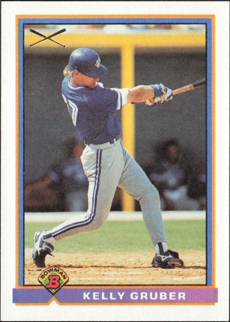 Kelly Gruber 1991 Bowman #369 Baseball Trading Card - Front 1991 Bowman Kelly Gruber #369 baseball trading card front