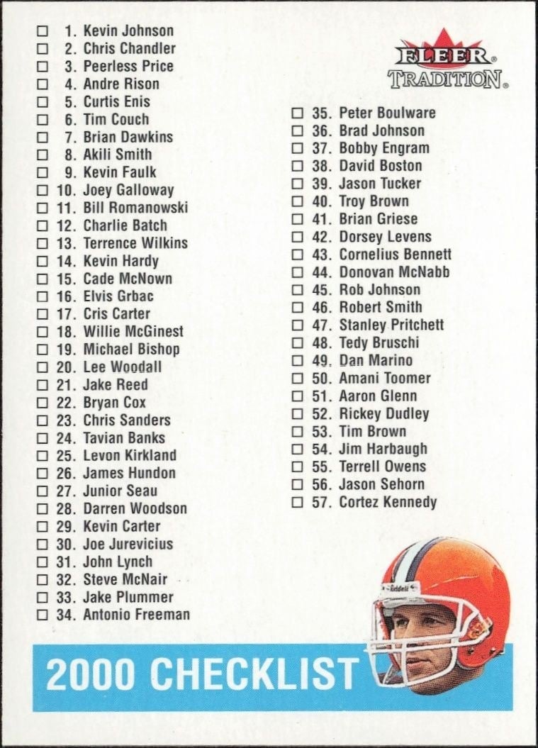2001 Fleer Tradition Glossy Checklist #NNO trading card