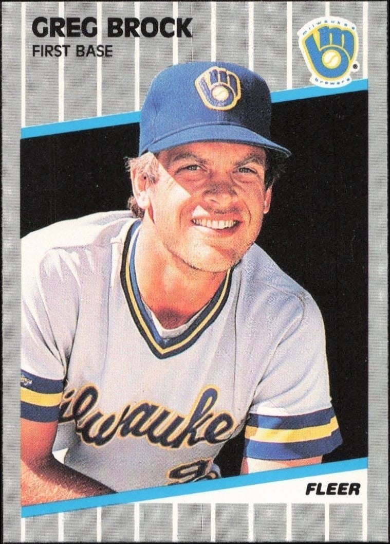 Greg Brock 1989 Fleer #181 Baseball Trading Card - Front 1989 Fleer Greg Brock #181 baseball trading card front