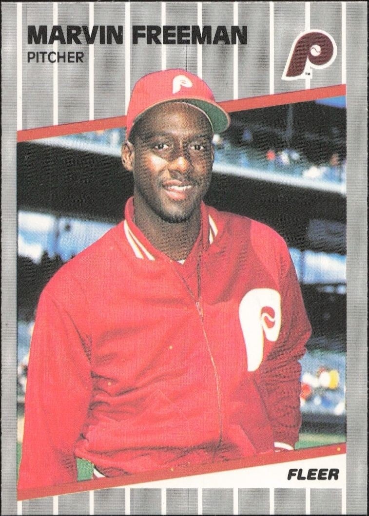 Marvin Freeman 1989 Fleer #566 Baseball Trading Card - Front 1989 Fleer Marvin Freeman #566 baseball trading card front