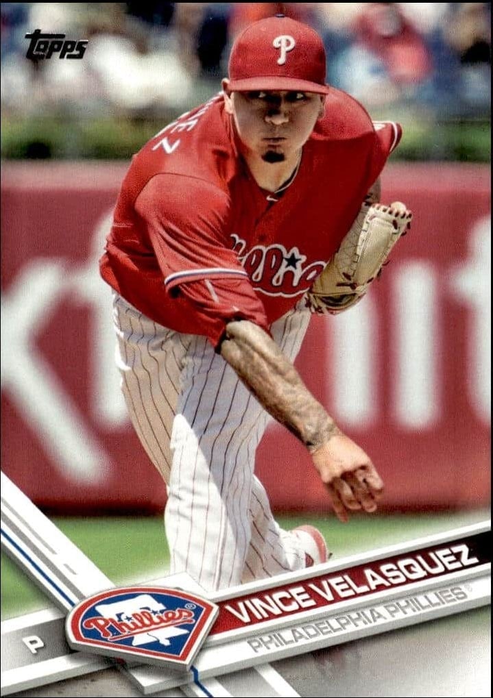 Vince Velasquez 2017 Topps Series 2 #547 Baseball Trading Card - Front 2017 Topps Series 2 Vince Velasquez #547 baseball trading card front