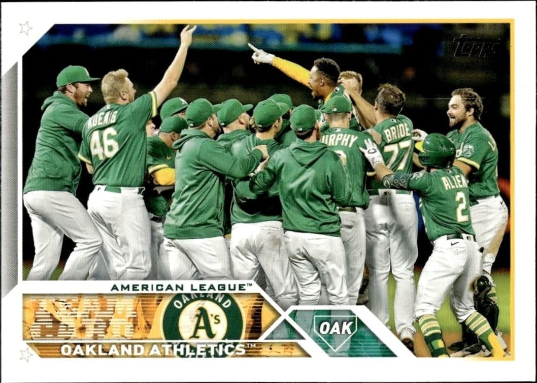 Oakland Athletics 2023 Topps Series 2 #577 Baseball Trading Card - Front 2023 Topps Series 2 Oakland Athletics #577 baseball trading card front