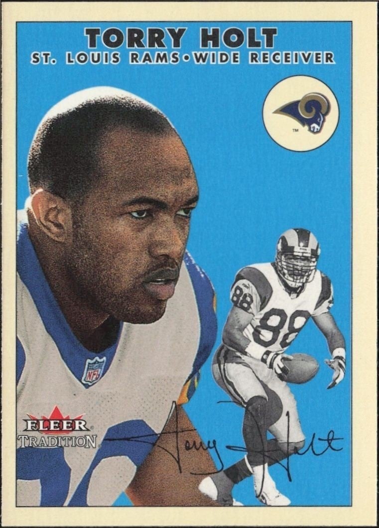 Torry Holt 2000 Fleer Tradition Glossy #201 Football Trading Card - Front 2000 Fleer Tradition Glossy Torry Holt #201 football trading card front