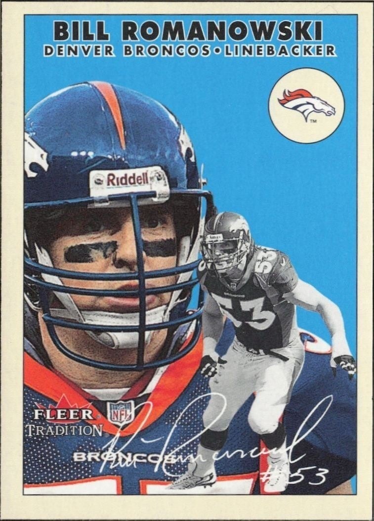 Bill Romanowski 2000 Fleer Tradition Glossy #11 Football Trading Card - Front 2000 Fleer Tradition Glossy Bill Romanowski #11 football trading card front