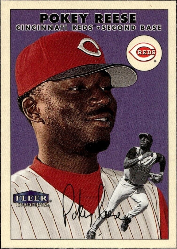 Pokey Reese 2000 Fleer Tradition Glossy #327 Baseball Trading Card - Front 2000 Fleer Tradition Glossy Pokey Reese #327 baseball trading card front