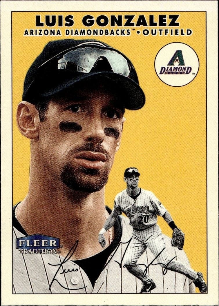 Luis Gonzalez 2000 Fleer Tradition Glossy #99 Baseball Trading Card - Front 2000 Fleer Tradition Glossy Luis Gonzalez #99 baseball trading card front